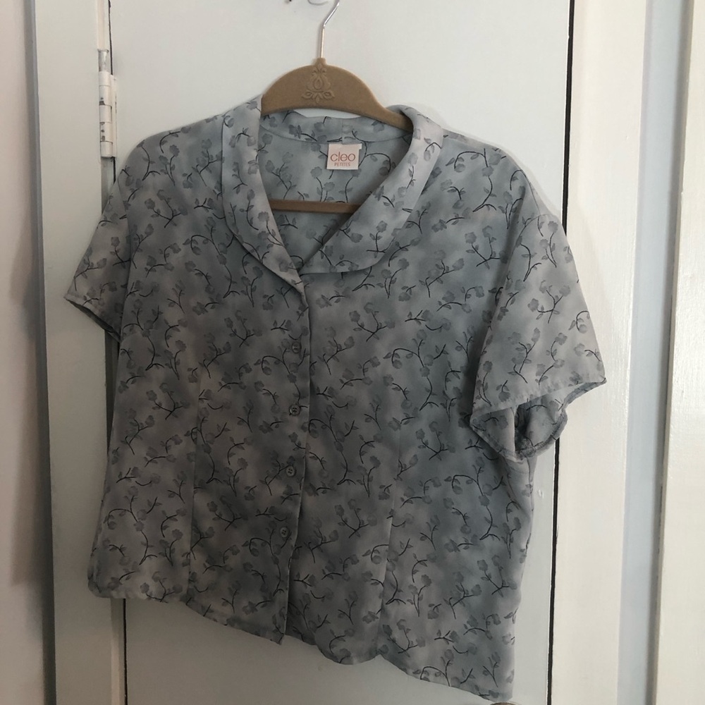 Light Blue Floral Short Sleeve Blouse